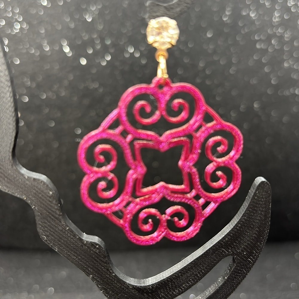 Gold and Burgundy Color Shift, Filigree Earrings - Picture 6 of 7